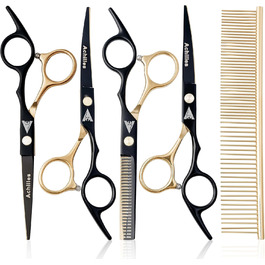 Професійний набір ножиць для собак Achilles 6 дюймів - чорний та золотий