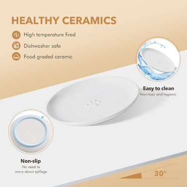 Набори керамічних мисок для котів Havniva (3 шт.) - широкі, білі, для вологого та сухого корму