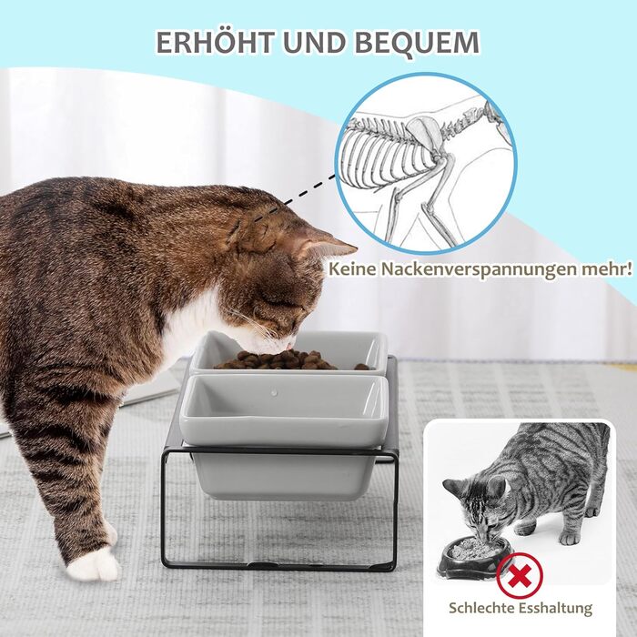Підвищена годівниця для котів та собак HCHLQLZ, 2 шт. по 280 мл, кераміка, сіра