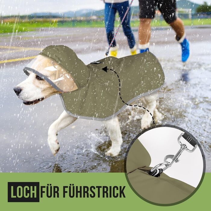 Легкий водонепроникний дощовик для собак з капюшоном, XS-XXL, з регулюванням та світловідбиваючими смугами, з кишенею