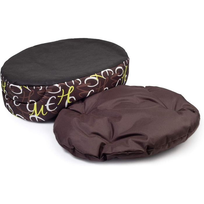 Крісло-ліжко для собак середніх порід | Овальне м'яке ліжко для собак | Зносостійке ліжко з подушкою | Кошик для собак | Можливість прання | Поліестер | Розмір L (57x52 см) | Колір: Коричневий з візерунком