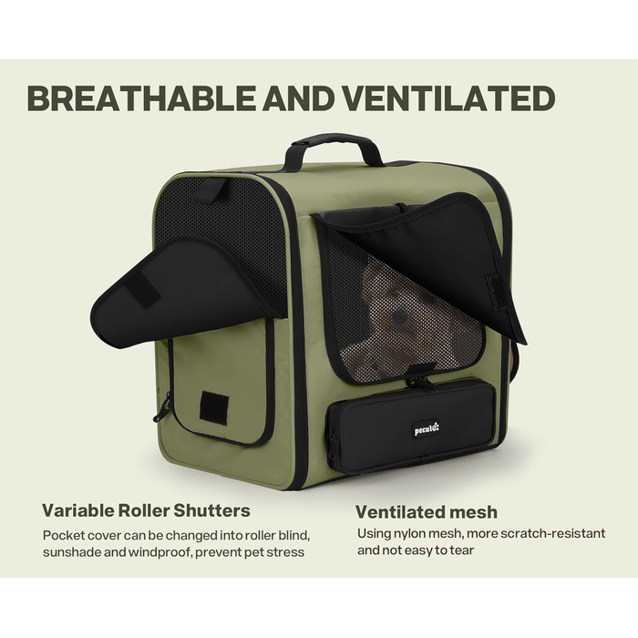 Рюкзак-переноска для котів та маленьких собак Pecute, темно-зелений. З вентиляцією, міцний, ергономічний, для подорожей, кемпінгу та походів.