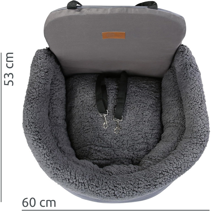 Автокрісло для собак GEAR Frontera – ортопедичне ліжко/кошик для собак, з ременем безпеки, знімний чохол, для маленьких та середніх собак, на передні та задні сидіння, з м'якого тедді