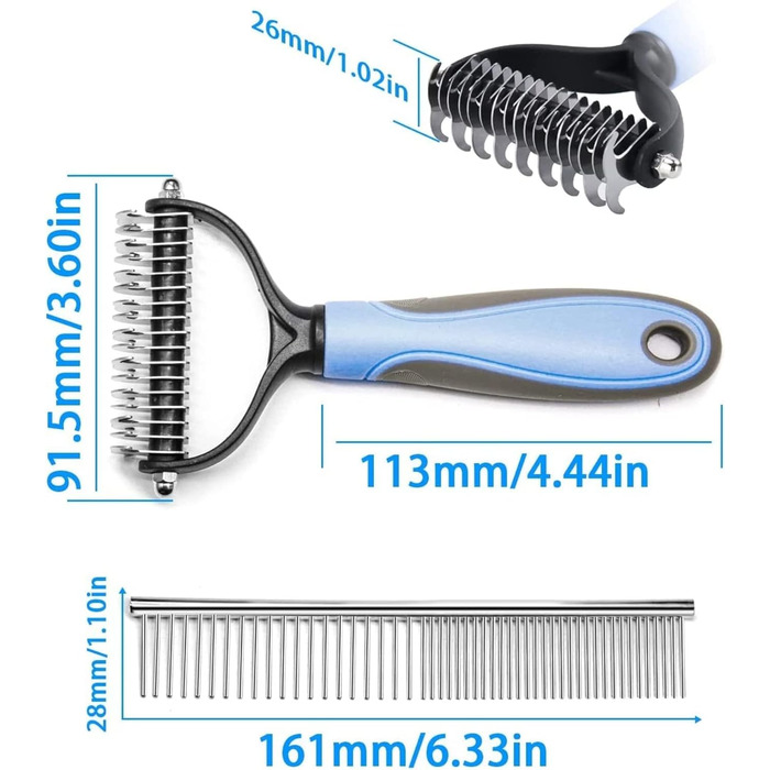Щітка для собак та котів з довгим хутром, 17+9 двосторонні щітки для підшерстя, гребінець для собак з нержавіючої сталі