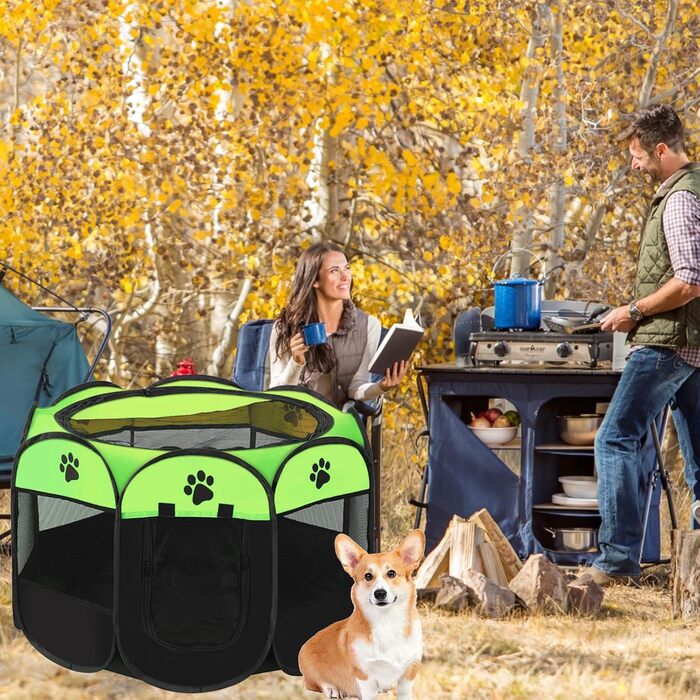 Складаний вольєр для цуценят та собак, портативний загон для тварин, 74x43 см (зелений)