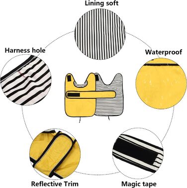 Жовтий дощовик для собак, регульований, водовідштовхуючий, для такс, з відбиваючими елементами, з реміннем на липучці, розмір M (довжина спини 42-45 см)