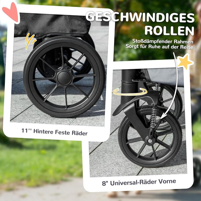 PawHut Візок для собак та котів, розкладний, до 30 кг, з подушкою, сіткою, гальмівною системою (Сірий)