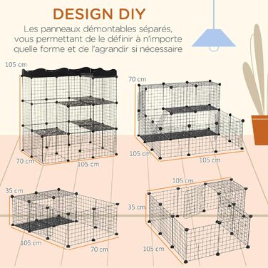 Клітка для котів PawHut з пробігом, 3 яруси, 2 двері, пандус, металевий каркас, 105 x 70 x 116 см, чорна