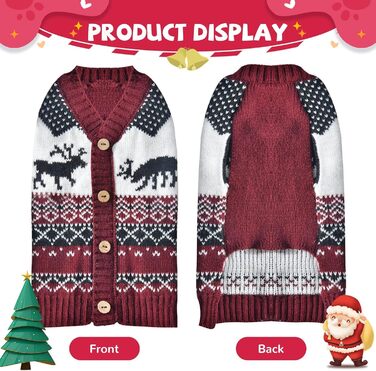 Пуловер для собак ABRRLO з бавовни, теплий зимовий костюм для святкування Нового року (L, костюм оленя)