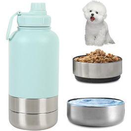 Водяна пляшка для собак 950 мл 3-в-1 з мискою, ізольована, нержавіюча сталь, для подорожей, Fressnapf, термопляшка для собак, Outdoor (Блакитний, L)