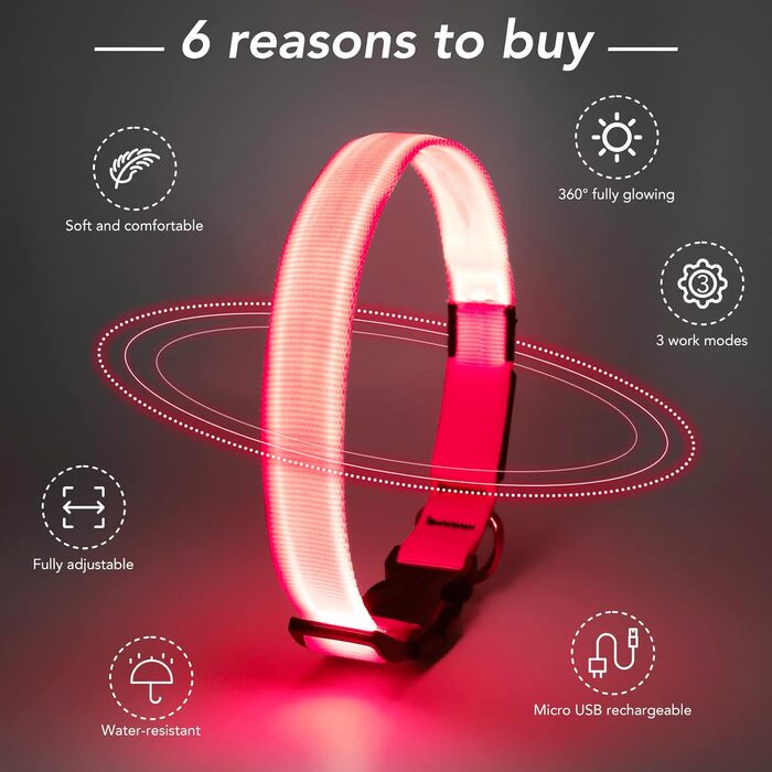 Світлодіодне нашийник для собак KOSKILL USB, водонепроникний, регульований, надяскравий (зелений, рожевий)