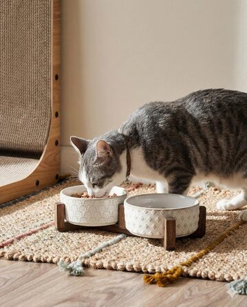 Набори мисок для собак LE TAUCI для маленьких порід, миски для корму та води з підставкою з акації, 1,5 чашки, для собак та котів, важкі миски для тварин S-1.5 Cups