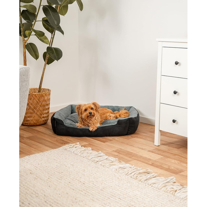 Килимок для собак Lionto з двостороннім подушками та неслизьким дном, міцний лежак для домашніх тварин з глибоким входом, підходить для собак та котів будь-якого віку, 75x60 см, м'який лежак для собак, чорний/сірий, розмір 75 x 60 x 19 см
