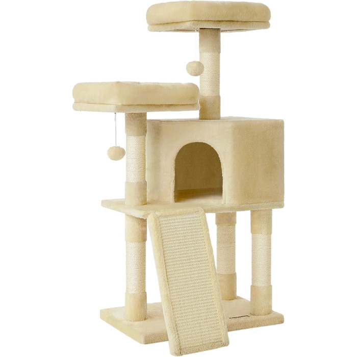 Дряпка для котів Feandrea, 115 см, кремово-білий колір, з дряпальною дошкою (50 x 35 x 115 см)