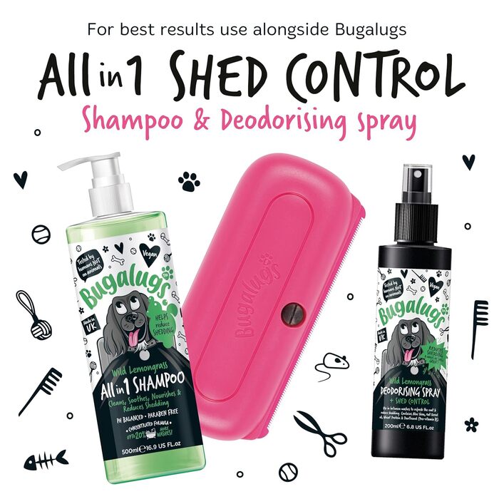 Щітка Bugalugs для грумінгу собак, котів та коней - інструмент для догляду за шерстю, широка плоска щітка, рожева