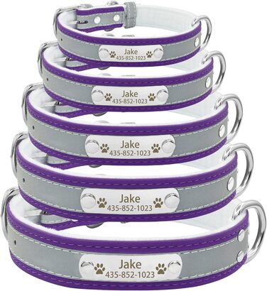 Персоналізоване відбиваюче нашийник та поводок для собак Senristar з гравіюванням, для малих, середніх та великих собак та котів (L, ширина 2,5 см, обхват шиї 34-45 см), фіолетовий комплект