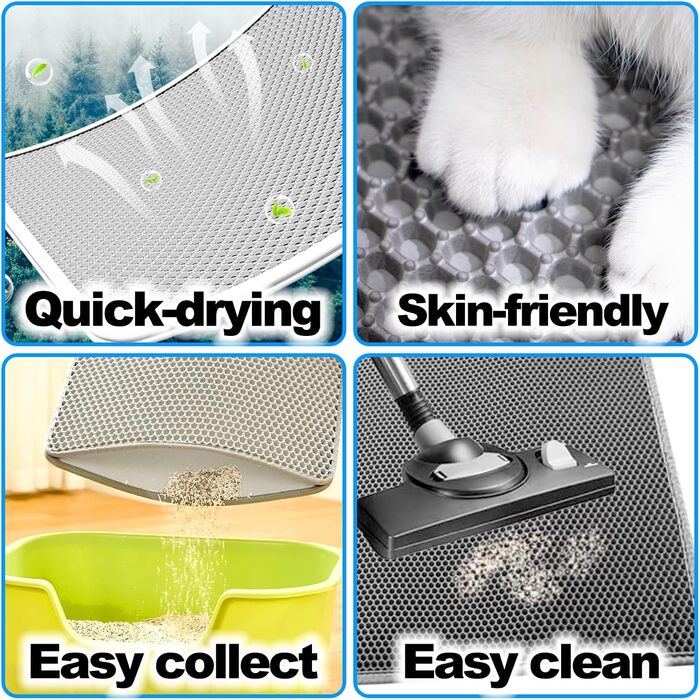 Килимок для котячого туалету 90x60 см, двошаровий, нековзний, з дизайном стільових сот, EVA матеріал, сірий