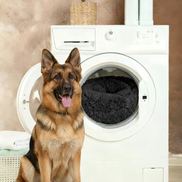 BENNO® Крісло-лежанка для собак BALU 70x70x16 см, у формі пончика, м'яке ліжко з поліестеру з поліпропіленовим наповнювачем, можна прати, неслизьке дно, з іграшкою-кісткою, антрацит