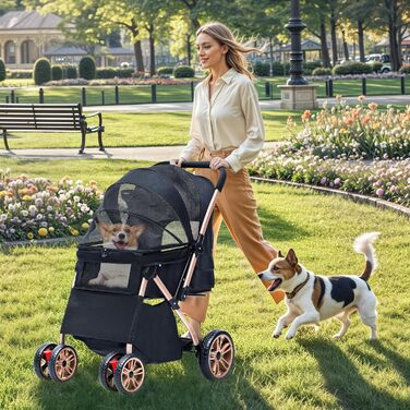 Візок для собак DWVO 3-в-1: візок, переноска, сумка. До 22 кг, EVA-колеса, сітчасті вікна, чорний (58,5x76x105 см)