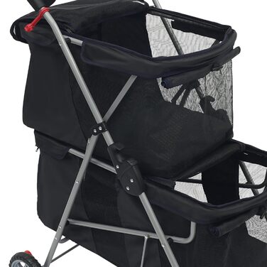 Двоярусний візок для домашніх тварин для собак та котів середніх та маленьких порід - Легкий візок-переноска для прогулянок, подорожей та відпочинку на природі, до 20 кг (Чорний)