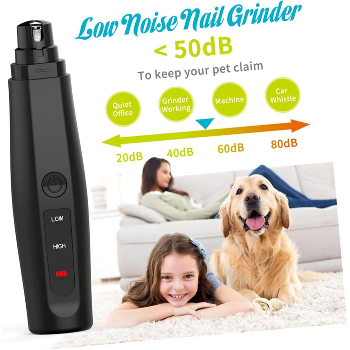 Електричний триммер для когтів домашніх тварин HEMOTON - для собак та котів. Безпечний та зручний у використанні. Чорний колір