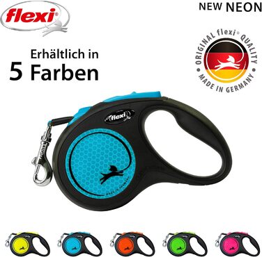 Повідок-рулетка Flexi New Neon S, чорний/неоново-синій, 5 м для собак