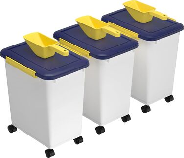 Контейнер для корму для собак Cetomo, 32L, 3 шт. з місткістю 10L кожний, з роликами, силіконовим ущільнювачем та совочками