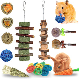 Іграшка для гризунів з натурального дерева та тимофіївки, RUNANIA – іграшка для кроликів, морських свинок, хом'яків, шиншил, мишей