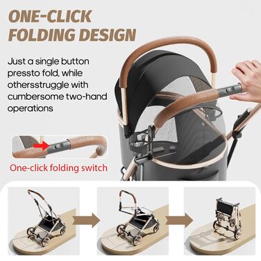 Дитяча коляска для тварин з 4 колесами, візок для собак з знімною люлькою, складаний візок-переноска для собак та котів до 22,7 кг, 3-в-1, багатофункціональний