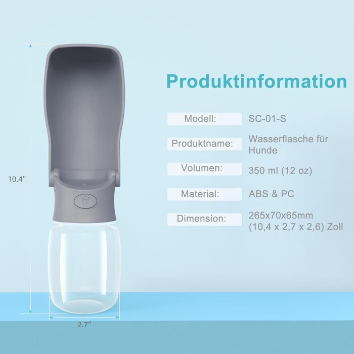 Водяна пляшка для собак на прогулянку 570мл або 350мл - портативна фляга для цуценят, малих, середніх та великих собак (Сірий)