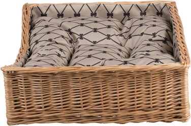 Корзина для собак та котів з плетеної лози, лежанка, 80x50 см, з подушкою (Бежевий)