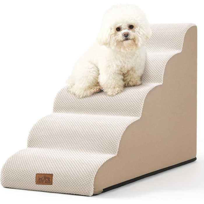 Сходинки для собак маленьких порід 57 см, 5 сходинок, з миючим покриттям та антиковзким покриттям, 40x84x57 см, бежевий колір