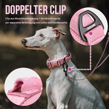 Нашийник для собак OneTigri, тактичний, м'який, з широкою кунттофчасною застібкою та кільцем з алюмінієвого сплаву, (30-40 см), рожевий, XS
