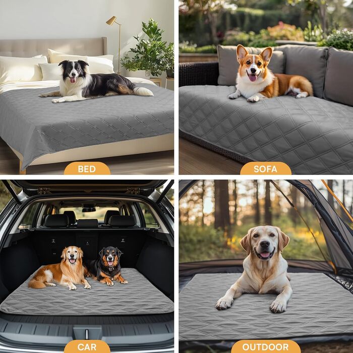 Водонепроникний килимок для собак Luciphia 132x208 см (сірий) з антиковзким покриттям, для захисту дивану, ліжка, авто. Міцний, машинне прання.