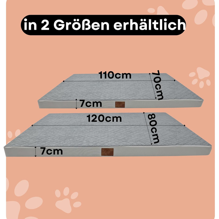 Ортопедичне собаче ліжко Odolplusz для великих собак | М'яке ліжко-матрац для собак середніх та великих порід | Знімний, пральний чохол (Сірий, 120x80x7 см)