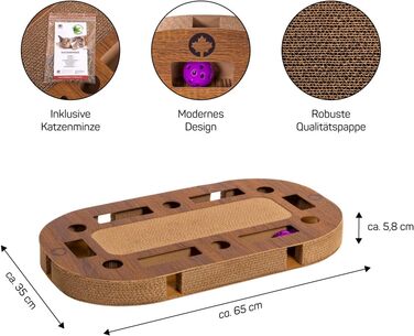 Інтерактивний ігровий майданчик для котів CanadianCat PlayPlate 65x35x5,8 см з інтегрованим картонним кігтеточкою, дерев'яний дизайн