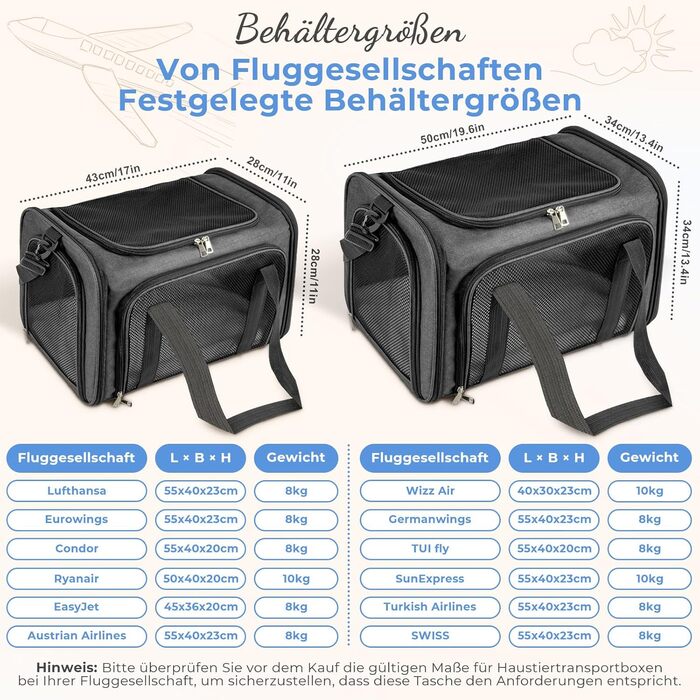 Транспортна сумка для кота/собаки до 5 кг, сіра, 43 x 28 x 28 см