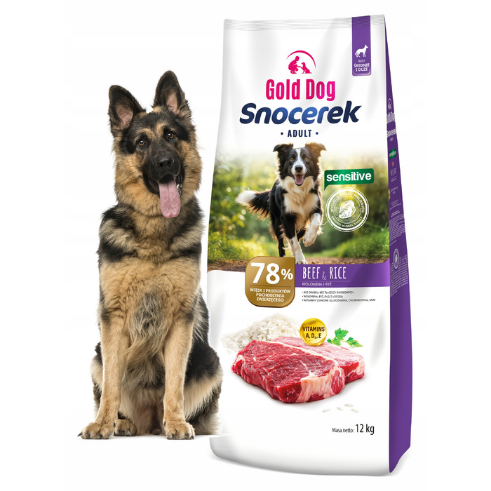 Корм для німецьких вівчарок Gold Dog Snocerek Sensitive 12кг, яловичина та рис 28/16 MONO