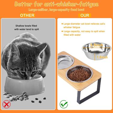 Підвищена годівниця для котів з нержавіючої сталі (907.2 г), антиковзаюча, нахилена під 15°, для котів та цуценят