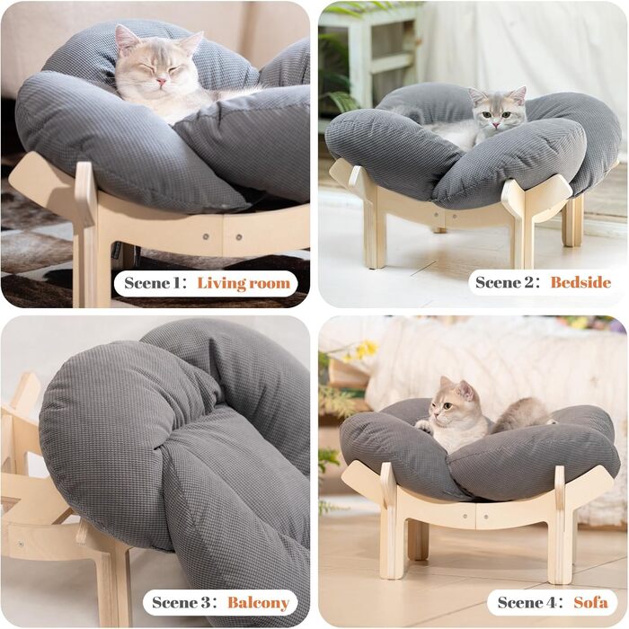 Кішка лежанка CheerPals, велика, 55x55 см, м'яка, сіра, для сну, стильна