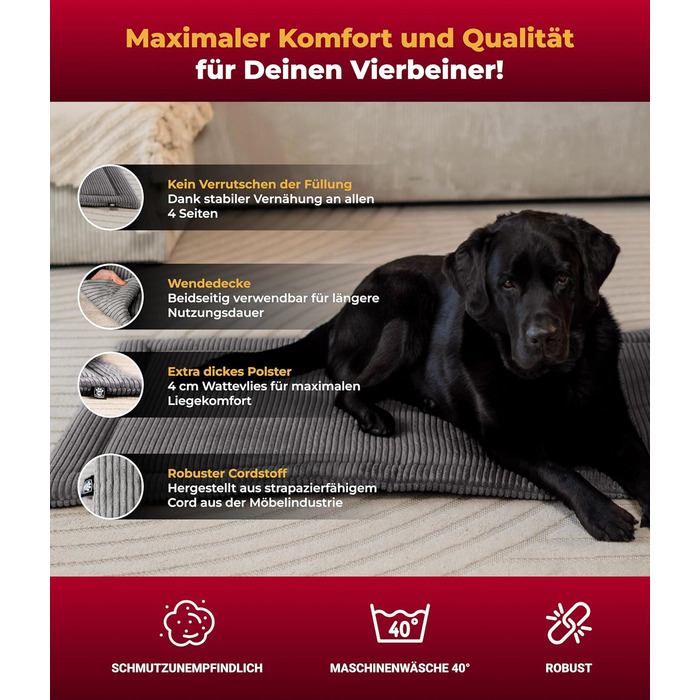 Килимок для собак HS-Hundebett® з флісовою підкладкою, XS – Практичний, миючий, перекидний – М'який, затишний – Зелений, виготовлено в Німеччині (Антрацит, 95x135 см)