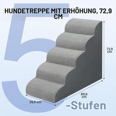 Сходи для собак та котів на ліжко та диван, 5 ступенів, висота 72 см, протиковзкі стабільні сходи для маленьких домашніх тварин, сірі