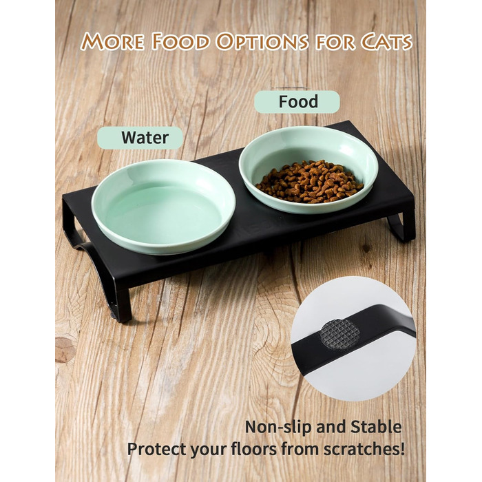 Керамічні годівниці та миски для котів та маленьких собак, зелені, 12,7 см, 2 миски + підставка, для вологого та сухого корму