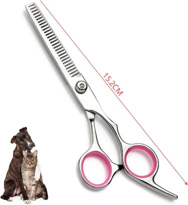 Професійна 5-в-1 фен для собак: ножиці з нержавіючої сталі, безпечні, прямі та філігранні ножиці, ножиці для стрижки та грумінгу, гребінець (рожевий)