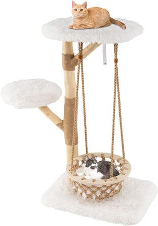 Дерев'яний кігтетопор Costway для котів з гамаком, мотузкою, натуральними гілками та платформою, 123 см
