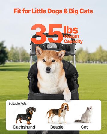 Візок для собак VEVOR 81x46x97 см, вантажопідйомність 16,9 кг, складний, знімний кошик та сітчасті вікна, гальмо, для маленьких та середніх собак