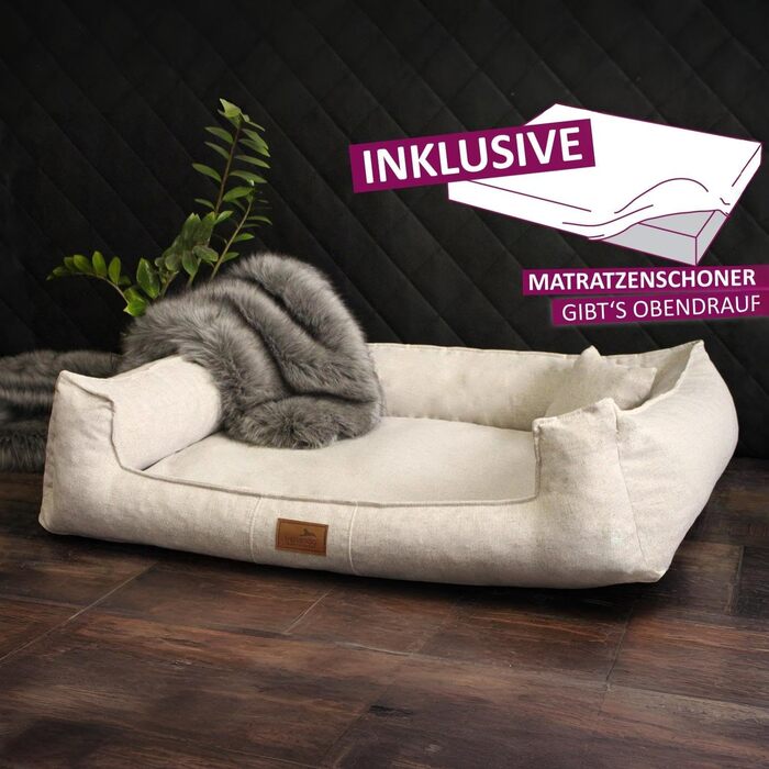 Ортопедичне собаче ліжко Tierlando® Goofy Couture з захистом для матраца, знімний чохол з меблевої тканини, для собак середніх та великих порід, розмір: 90x75 см, колір: бежевий