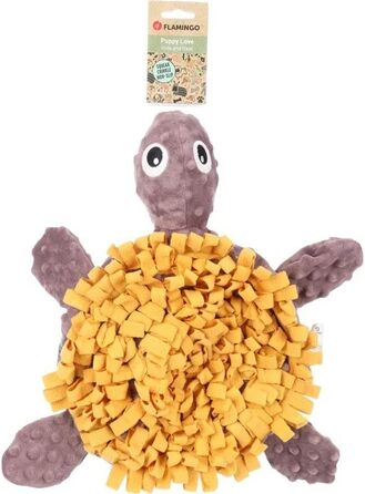 Килимок-іграшка для цуценят Flamingo Morgano Schildkröte (черепаха) Охряний & Тауп, 38x39x6,5 см - з антиковзким покриттям, дзвоником та шурхотом, для сухого корму та ласощів