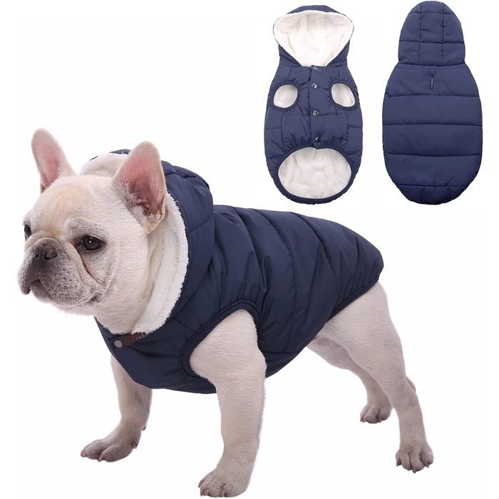 Теплий флісовий худі для собак від вітру та води, з підкладкою з флісу та бавовни, тепла куртка для собак, для холодної погоди, одяг для домашніх тварин, середніх та великих порід (XS, блакитний) XS: Довжина 2.8 м, Обхват грудей 2.5-3.0 м