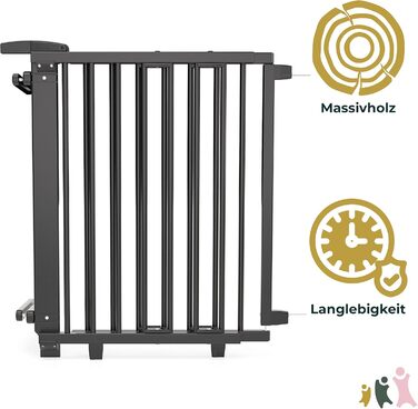 Безпечне ворота Geuther Oris для сходів | Дерев'яне захисне ворота для дітей, чорний колір, 67-95 см, з кріпленням для поручнів